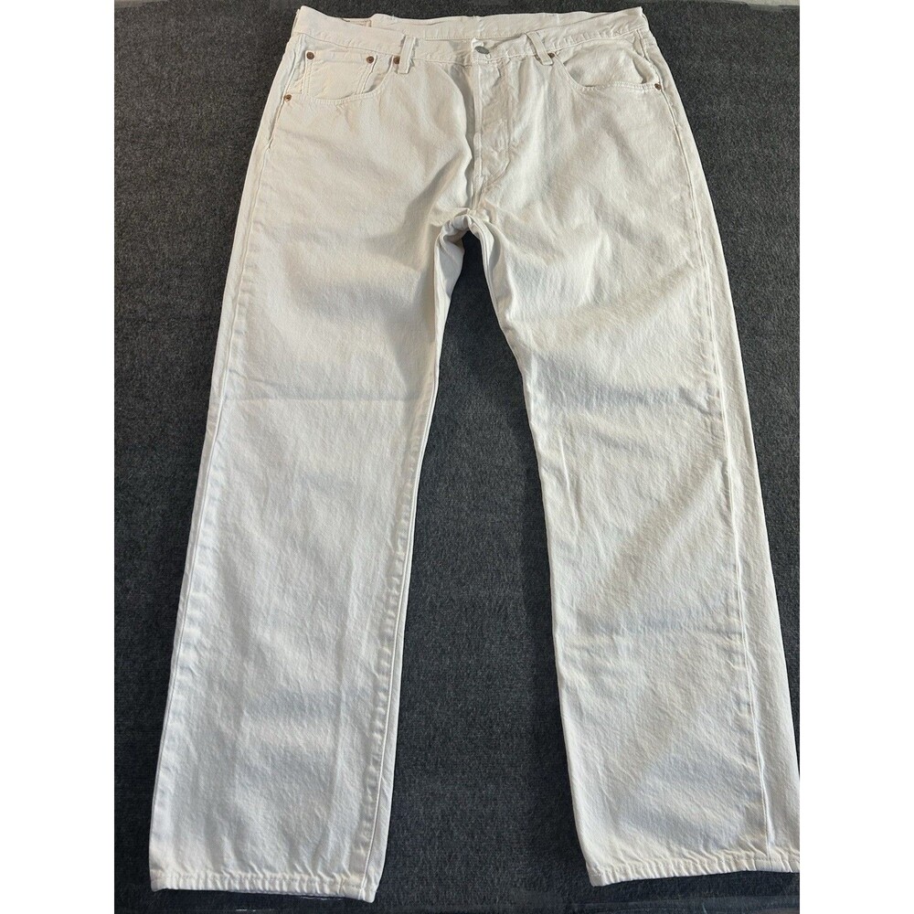 Levis Jeans Men 38x30 White Prem 501 90s Big E Button Fly Straight Denim Casual - Picture 2 of 14